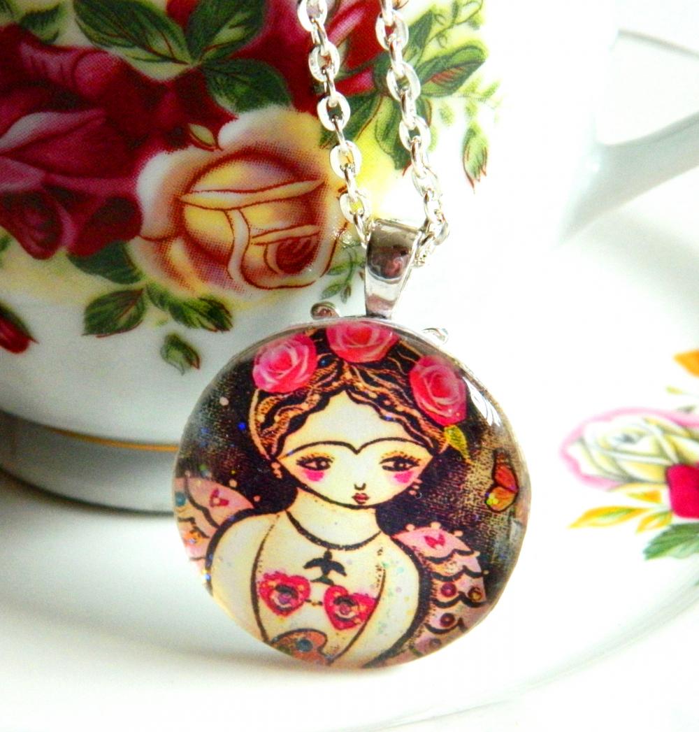 Frida Mermaid art pendant