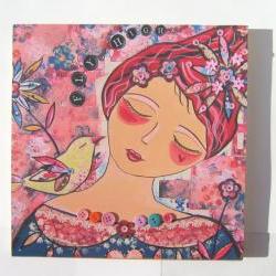 Wood mounted print wall art Fly High large 10 x 10 inch hand worked